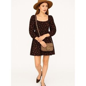 Lost + Wander Women Floral Print Mini Party Dress, Black Size S